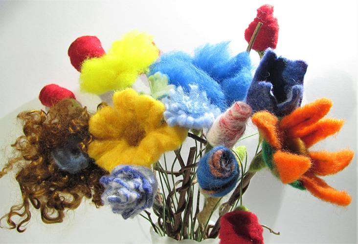 Beyond Boring Flat Felted Flowers: Sue Carey of Marble Meadows at Vermont Sheep & Wool Festival